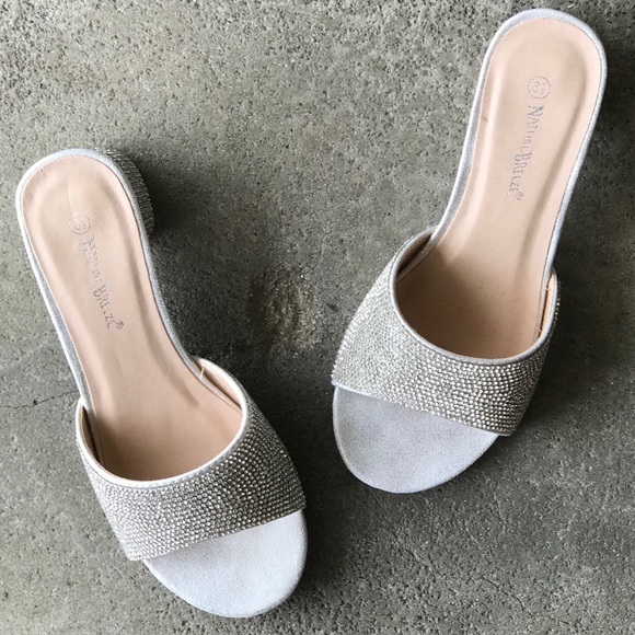 1 LEFT! Silver Rhinestone Bling Mule Heel 6.5 - Picture 3 of 8